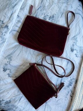 Women's Velvet Crossbody and Wristlet Set - Burgundy